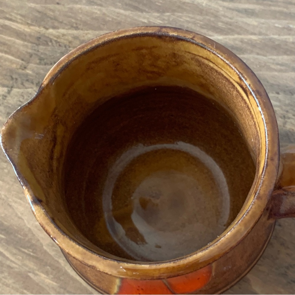 Bar Harbor Pottery 3.25” Creamer Pitcher Maine Vintage Retro Brown Orange Drip - Picture 11 of 11